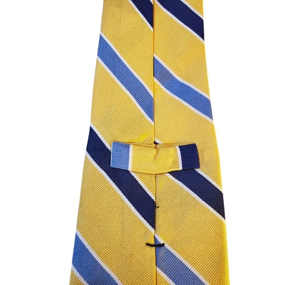 Lands End REPP Mens Tie Necktie Designer‎ Yellow Navy Blue Stripes Businesscore